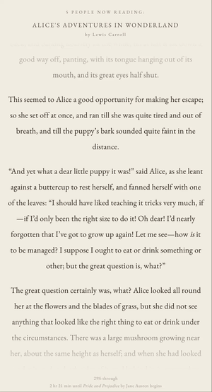 Animated preview of Book Cast: scrolling public-domain text in sync.